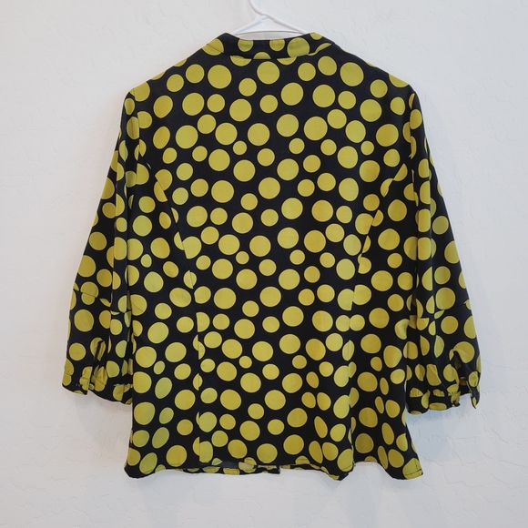 💕 Naomi Black & Mustard Polka Dots Button Front Blouse Top Women's Size Medium - Picture 5 of 11